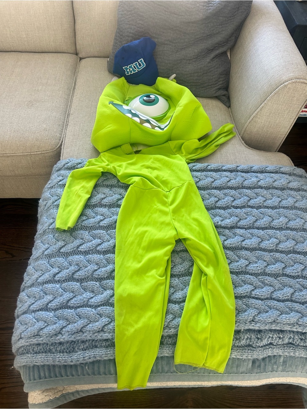 Kids Lime Green Monster Hooded Costume One-Piece Romper